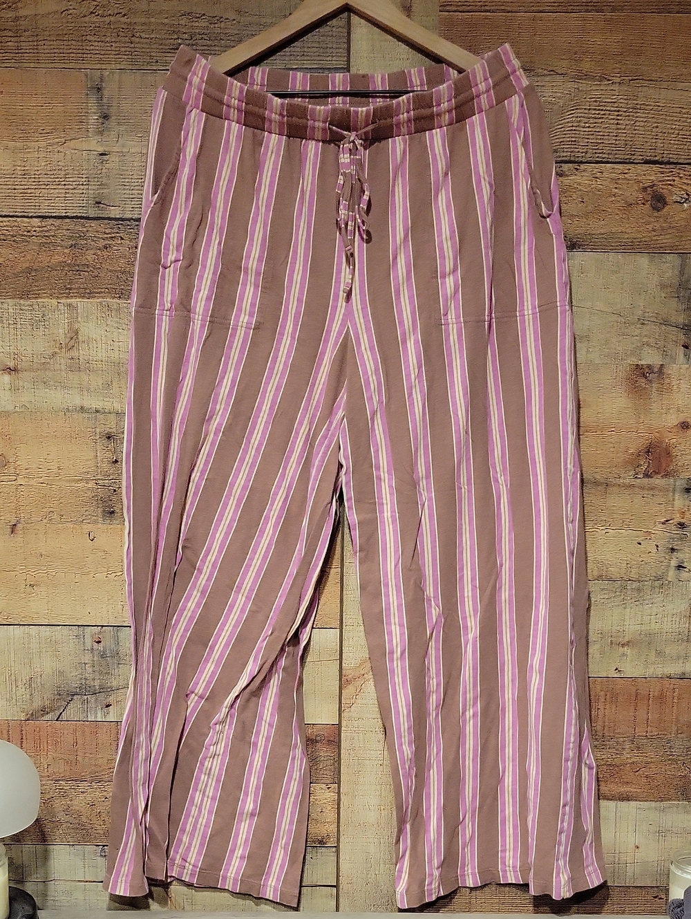 AE Striped Drawstring Pants - Pink and Brown
